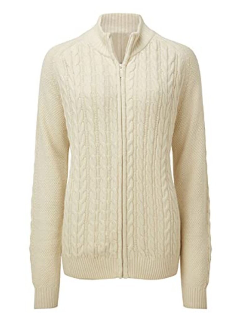 Womens Long Sleeve Zip Cable Knit Cardigan Sweater Coat